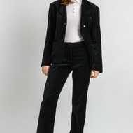 Emporio Armani 絲絨套裝，90年代黑色 Armani 條紋褲裝西裝外套 6162