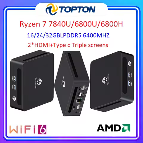 Topton Metal Mini PC AMD Ryzen 7 7840U 6800U 6800H LPDDR5 16/24/32GB 6400MHz Windows 11 office deskt