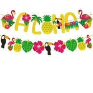 Hawaiii Aloha Party Decoration Pull Flag Pull Flower Banner Summer Flamingo Pineapple Theme Decorati