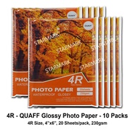 Quaff Glossy Photo Photopaper Photopapers - 4R Size, 4x6 inches, 20 Sheets / Pack, 230gsm - 10 Packs