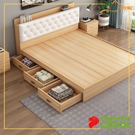 HK Bed Frame Solid Wood Leather And Storage Solid Wooden Bed Frame Bed Frame With Mattress Queen And King Size