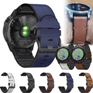 Leather+Silicone Watch Band Straps For 22 26mm Garmin Fenix 7X 7 Bracelet 6X 6 Pro 5X 5 Epix Gen 2 Smartwatch Easyfit Wristbands