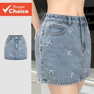 Lovito Women's Casual Denim Skirt with Bow, Pockets, Blue, Spring/Summer, L183ED045  Lovito Wanita K