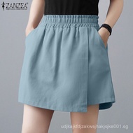 CRM7 READY STOCK ZANZEA Korean Style Women Fake Two Pieces Elastic Waist Side Pockets Trousers Wide 