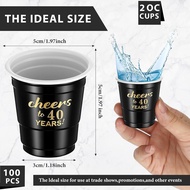100 Pcs Cheers to 30 40 50 60 70 Years Shot Glasses 2 oz Disposable Birthday Plastic Cups Black with