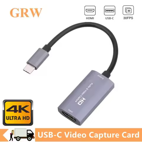 GRWIBEOU 4K HDMI-compatible to USB-C Video Capture Card Type-C to HDMI Video Capture Board Game Reco