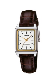 Women Analog Quartz Watch with Leather Strap LTP-V007L-7, Brown/White, Strap.