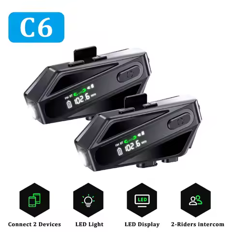 1/2PC C6 Motorcycle Helmet Bluetooth Intercom Headset Led Lighting FM Voice CVC Noise Reduction 500M