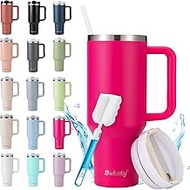 Bukaty Thermal Mug with Straw and Handle, 30 oz/0.9 L, Large Drinking Cup with Lid and Straw, Coffee