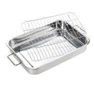 {UU61} Roast Dish Grill Deep Roasting Tray Oven Pan Grill Rack Baking Roaster Kitchen Turkey Roastin