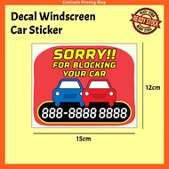 CMC905 Double Parking Phone Number Car Sticker for Windscreen (Interior Static Sticker) Pelekat Cerm