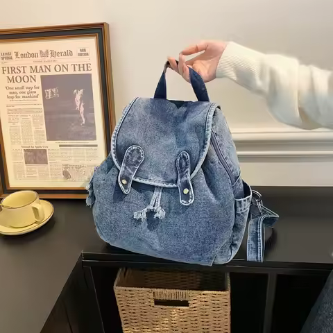 Vintage Washed Denim Backpack Korean Version Small Backpack Denim Student Schoolbag New High Quality