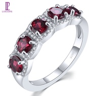 Lohaspie 1.8ct Sterling Silver 925 Ring with Natural Rhodolite Garnet & Aquamarine for Women