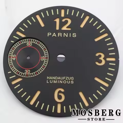 36mm Black Parnis Sterile Green Luminous Watch Dial Watches Accessories For Eta6497 St3600 Series Mo