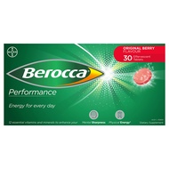 Berocca Performance 30 Effervescent Tablets- Original Berry Flavor International Version Caffeine Fr