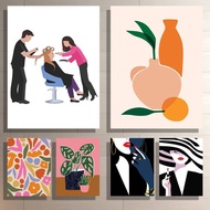 American Retro Nostalgic Animal Canvas Painting with 50s Diner Pets for Art Home Wall Decor Canvas P