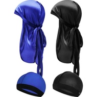 4 Keping Kanak-kanak Sutera Durag dengan Topi Gelombang Set Uniseks Bayi Durag Ekor Panjang dan Tali