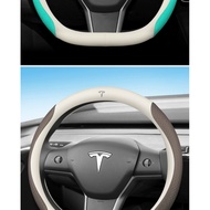 Dedicated to Tesla Tesla Steering Wheel Cover Genuine Leather Tesla Model3 Model Y Suede Grip Cover 