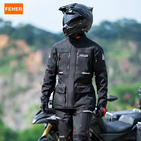 FEHER JK-065 Men's 3-Layer All Season Motorcycle Touring Suit, Windproof Waterproof Durable Riding J