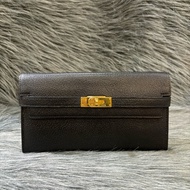 HERMES KELLY 黑色 山羊皮 金釦 凱莉 kelly 長夾 發財夾 皮夾 錢包