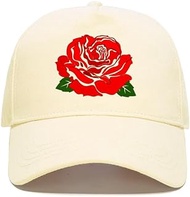 Red Rose Flower Baseball Cap for Women Adjustable Beige Snapback Hats Curved Wide Brim Structured Co