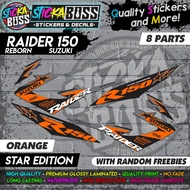 Raider 150 Reborn - ORANGE (Star Edition) Decal Design [8 Parts]【PREMIUM GLOSSY LAMINATED】