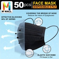 M MALL 50PCS Face Mask Disposable 3ply Face Mouth Mask Filter (BLACK)