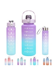 Juego de 3 botellas de agua inspiradoras con pajita, botella para beber de gran capacidad con marcador de tiempo de 64 oz (aproximadamente 1800 ml), 25 oz (aproximadamente 710 ml) y 10 oz (aproximadamente 300 ml), termo de agua de medio galón (aproximadamente 1,8 l) / 2 l a prueba de fugas, ideal para deportes. Fitness, gimnasio, viajes, sin Bpa - Color degradado