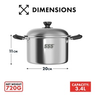 555 Classic Stainless Steel Cooking Pot - 304 Stainless Steel Suitable for Gas Induction Halogen Sto
