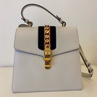 Gucci White Leather Vintage Web Maxi Sylvie Shoulder Bag