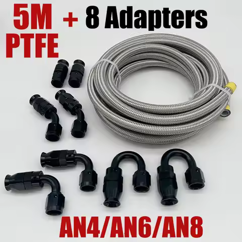 Universal AN4 AN6 AN8 PTFE Fuel Line Kit 5m/16ft E85 Stainless Steel Braided Fuel Hose Pipe w/ 8pcs 