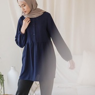 New Stock navy Naura by Aska Label - navy Blue basic Top With Wrinkle Hands