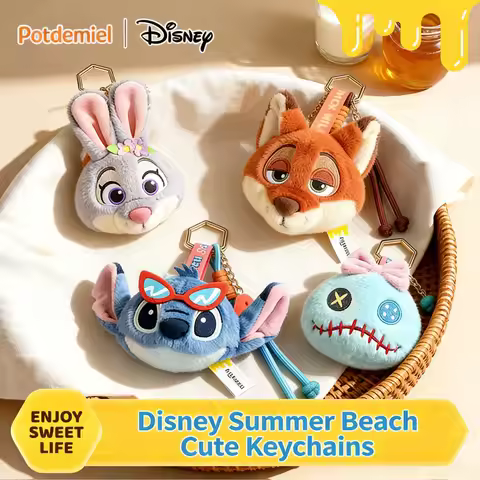 Official Licensed Disney Plush Keychain Set Cute 6.5cm Stitch Judy Nick Scrump Keyring Bag Charm For