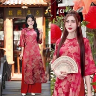 Ao dai worn CNY for Spring New ao dai Brocade with red dragon and phoenix motifs Ao Dai Ao Dai Dress