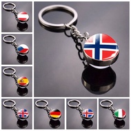 Europe Countries National Flag Double Side Glass Ball Pendant Keyring Austria Italy Portugal Norway 
