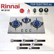 RINNAI 3 BURNER BUILT-IN GAS HOB / RB-38HS / DAPUR MASAK / GAS STOVE / STAINLESS STEEL