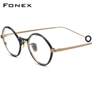 FONEX กรอบแว่นตาไทเทเนียมบริสุทธิ์ของผู้ชาย2023ใหม่แว่นตารูปหลายเหลี่ยมสง่างามเรียบเนียนกลีบแว่นสายตา
