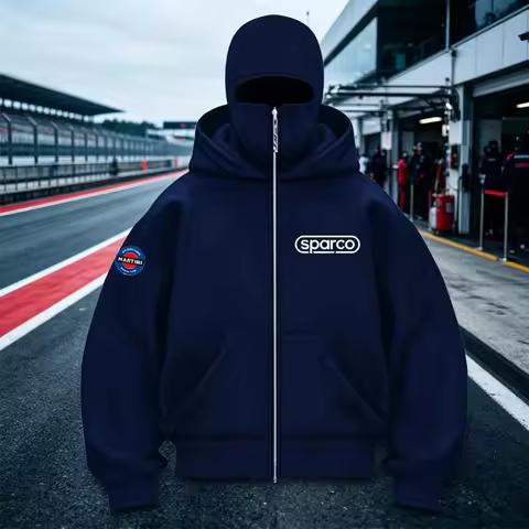 Hoodie SPARCO Dual Hood Balaclava Zip Up Hoodie for Men & Women, Autumn Winter Fleece Lined Casual S