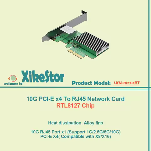 XikeStor 10G PCIE x4 to RJ45 Network Card RTL8127 Chip 10G RJ45 Port PCI-E X4( Compatible with X8/X1