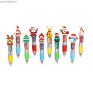 HSV 10Pcs Christmas Multicolored Pen 4-Color-in-1 Retractable Ballpoint Pen for Student Journaling C