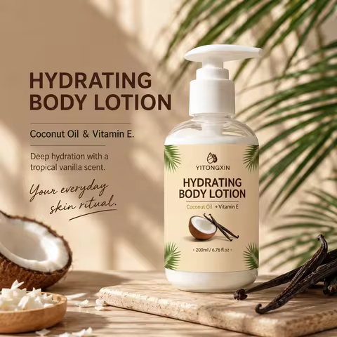200ml Hydrating Body Lotion with Coconut Oil & Vitamin E, Vanilla Scented Moisturizer for Smooth Sof