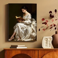 44EB Vintage Woman Reading Scene Painting Gallery Bird Canvas Poster Art Waterproof Paper Sticker Co