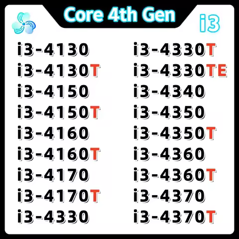 Core i3 4130 4130T 4150 4150T 4160 4160T 4170 4170T 4330 4330T 4330TE 4340 4350 4350T 4360 4370 4370