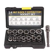 14 PCS Lug 3/8Inch Drive Impact Bolt Nut Extractor Set Black Steel Nut Remover Kit 1/4Inch-3/4Inch T