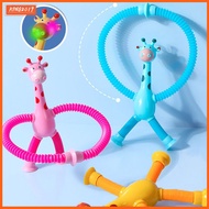 Creative Cartoon Retractable Giraffe Glowing Toy Stretch tube kid Educational Stress Relief Toy