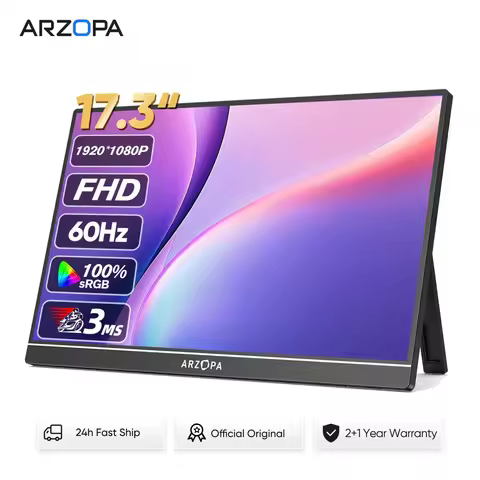 ARZOPA 17.3inch 1080P FHD 100% sRGB Portable Monitor,16:9 IPS Screen,metal body,with type-c mini HDM