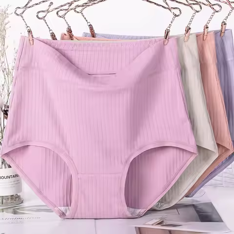 Women's Full Figured Briefs Breathable Cotton Underpants Plus Size Panties High Waist for Mature Com