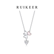 925純銀鍍白金天然粉貝母四葉草愛心項鍊