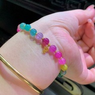 頂尖稀缺冰透熒光碧璽18k金設計款手鏈 艱難配色 頂尖盧比來