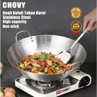 CHOVY 30–55CM Periuk Stainless Steel Double Ear Wok | Kuali Besar Tidak Melekat Periuk Besi Tebal un